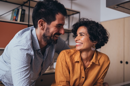 happy couple smiling and talking