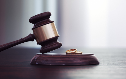 gavel and wedding rings